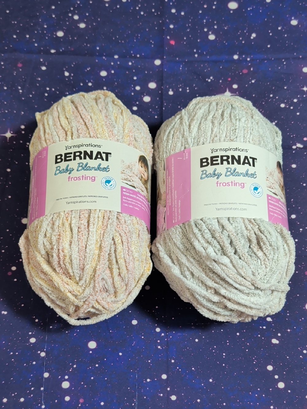 2 Brand New Skeins Bernat Baby Blanket Frosting Yarn SUNDAY TIMES & GOLDEN HOUR